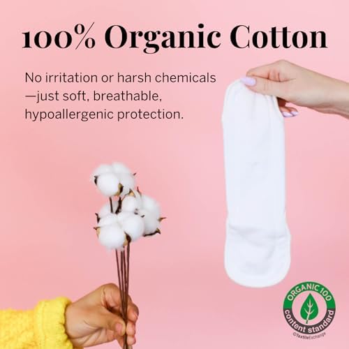 Pixie Cotton Cloth Pads for Feminine Care - 100% Organic Reusable Pads - Ranked 1 for Softest Menstrual Sanitary Napkins - Machine Washable & Includes Free Wet Bag - Menstrual Liner (Regular)