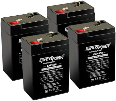 ExpertPower EXP650-6V 5Ah / 20HR SLA Rechargeable 6V Battery for Ride on Toys, Emergency Light, Exit Sign Battery Replacement, Sealed Lead Acid 6 Volt Batteries with F1 Terminals