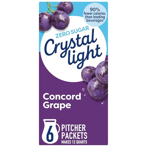 Crystal Light Drink Mix, 6 Pitcher Packets Concord Grape , 2.01 oz | for Flavorful Hydration and Shareable Refreshment Zero Sugar, Low Calorie No Caffeine