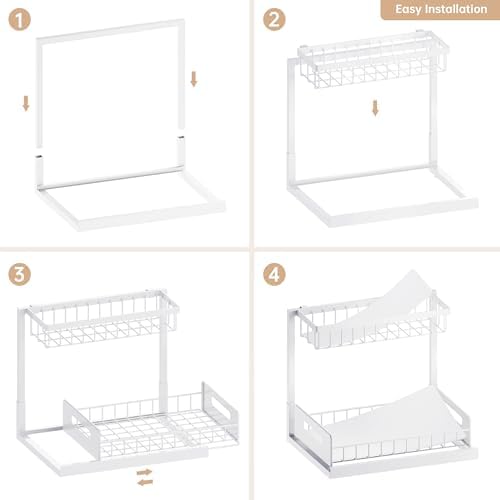 Under Sink Organizer and Storage 2 Pack, Slide Out Cabinet Organizer, Pull Out Sink Shelf for Kitchen Bathroom Laundry, White