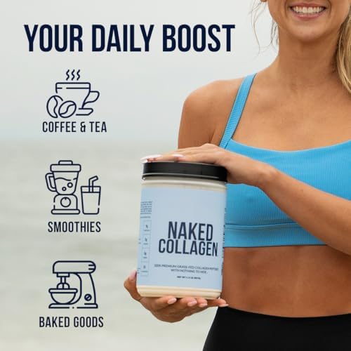 NAKED Collagen Peptides Protein Powder, 60 Servings, Pasture-Raised, Unflavored Grass-Fed Hydrolyzed Collagen Supplement, NSF Certified, Paleo Friendly, Non-GMO, Keto, Gluten Free, 20oz