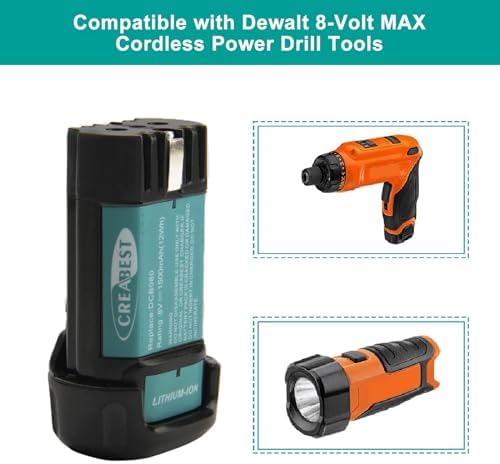 CREABEST 1500mAh 8V MAX Replacement Battery Fits DEWALT DCB080 DW4390 | Compatible with DCB080 DCF680N1 DW4390 DCF680N2 DCF680G2 DCF680N1 DW4390