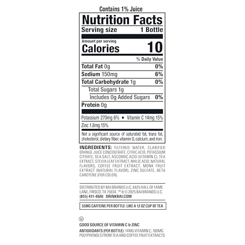 Bai Antioxidant Infused Water Beverage, Baru Blood Orange, 18 Fluid Ounce Bottle, 12 Pack