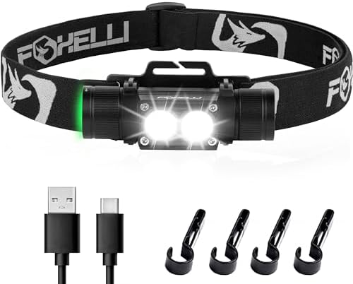 Foxelli Ultra Bright Rechargeable Headlamp – IPX7 Waterproof, 1200 Lumen LED Light for Work & Outdoors