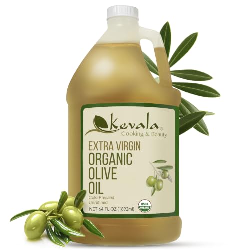 Kevala Extra Virgin Organic Olive Oil - 1/2 gal, Unrefined Cooking Oil | 64 oz, Cold Pressed, No Preservatives, Made with Selected Fresh Olives, Natural Kitchen Pantry Essential, Easy Storage
