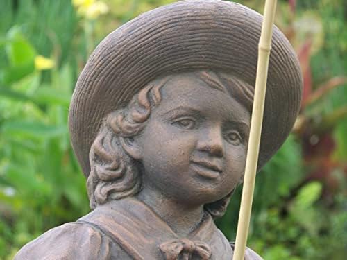 Fishing Boy & Girl Cast Stone Statues - Sculptures - Classic Iron Finish - Great Garden Gift Idea!