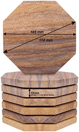 Sandstone Water Absorbent Hand Crafted Octagon Coasters with Holder for Drinks 4 Inches Wide Thirsty Stone Bar/Drink Coasters Made from Real Solid