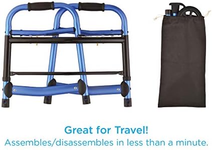 NOVA Medical Products Folding Walker with 5” Front Wheels, Glide Skis and Mobility Bag, Portable and Great for Travel, Blue