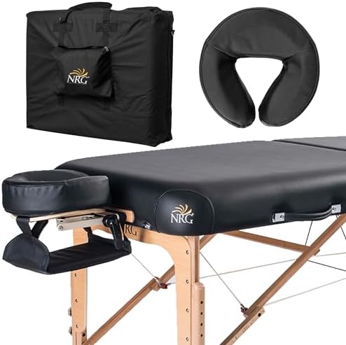 NRG Vedalux Portable Massage Table Package | Burgundy | Folding Lightweight Massage Bed | Professional Spa Table with Face Cradle, Hanging Armrest & Carrying Case