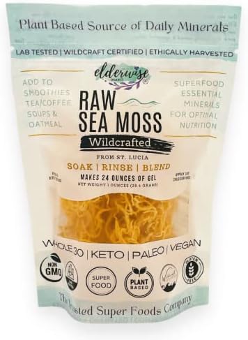 Elderwise Golden Sea Moss, Raw Wildcrafted Gracilaria, Makes 24oz Gel