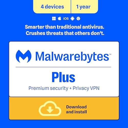 Malwarebytes Standard, Premium Security | 1 Year, 5 Device | Windows, Mac OS, Android, Apple iOS, Chrome [Online Code]