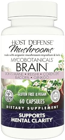 Host Defense MycoBotanicals Brain* Capsules - Brain Support Supplement with Lion's Mane, Reishi & Cordyceps Mushroom - Herbal Supplement for Memory & Focus Support - 60 Capsules