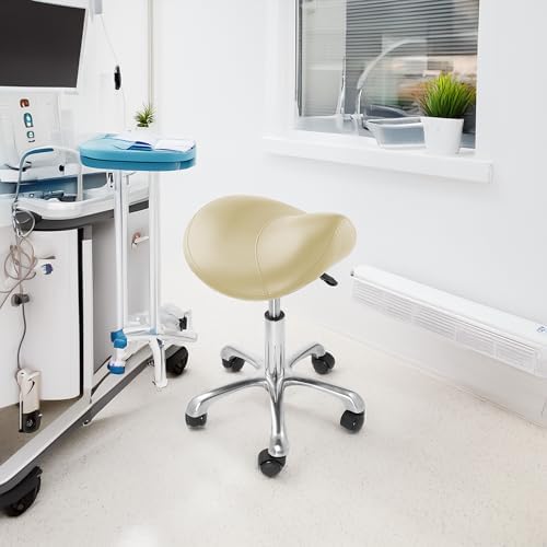 Saloniture Professional Ergonomic Saddle Stool, Black - Adjustable Hydraulic Seat, Rolling Spa Salon, Massage