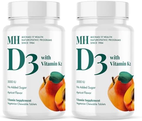 Michael's Health Naturopathic Programs Vitamin D3 with K2 - 90 Chewable Tablets - Apricot Flavor - Skeletal & Immune System Support - No Added Sugar - Vegetarian & Kosher - 90 Servings