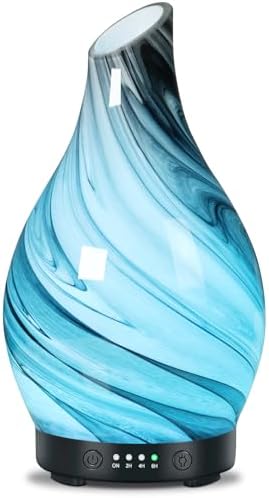 Aromatherapy Essential Oil Diffuser for Home- Art Glass Diffuser for Essential Oils with Waterless Auto Shut-Off 4 Timer 7 Colors LED Night Light