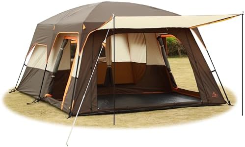KTT Extra Large Tent 12-14 Person, Family Cabin Tents, 2 Rooms, Straight Wall, 2 Doors 4 Windows with Mesh, Waterproof, Double Layer