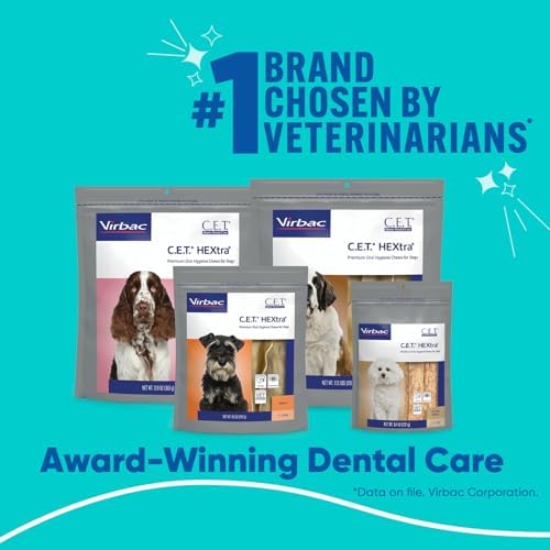 Virbac C.E.T. Hextra Premium Oral Hygiene Chews for Dogs, Large | Rawhide dog dental chews, long lasting dog chews, beefhide rawhide chews reduces plaque and tartar