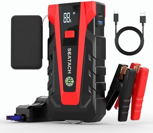 Scatach 6000A Car Battery Jump Starter,12V Portable Jump Starter Battery Pack (up to 9.0L Gasoline and 7.0L Diesel Engine), Jump Box with 3 Modes Flashlights, Jumper Cables, LED Display
