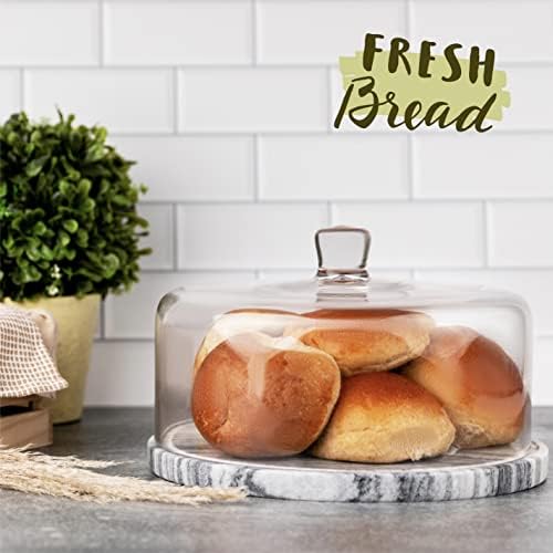 Marble Cake Stand with Glass Dome Cover | 12.5" Natural Marble Cake Plate, 12" 100% Handblown Glass Lid