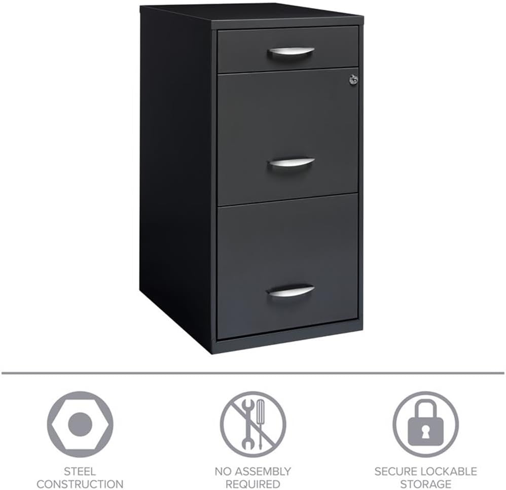 Scranton & Co 3-Drawer Metal Filing Cabinet, 27.32" H x 14.25" W x 18.00" D, Pearl White Finish, Locking Storage with Letter-Size File Drawers, Non-Porous Painted Steel for Home or Office