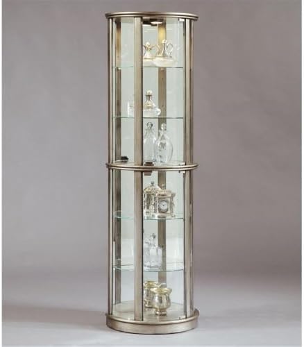 Lighted Hardwood Half Round 5 Shelf Curio Cabinet in Aged Silver Finish