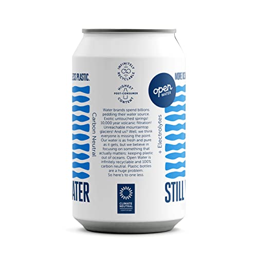 Open Water Still 12oz cans (2 cases, 24 cans) - Sustainable Aluminum Canned Still Water With Electrolytes - 7.0 pH Balanced BPA-Free Ultra-Purified Water