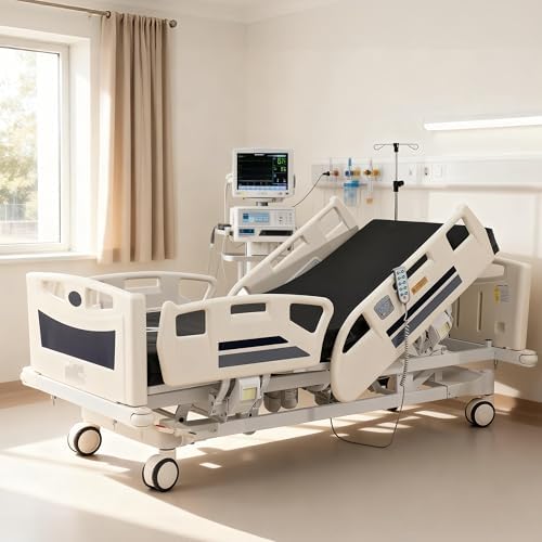 Premium 3 Function Full Electric Hospital Bed,Adjustable Medical Bed | 550LBS,4.7" Waterproof Mattress,Adjustable Height,One-Click CPR,Iv Pole,Germany Moter for Home Use Hospital Nursing Clinic