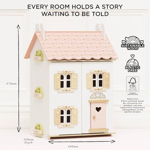 Le Toy Van Iconic Sophie's Large Wooden Doll House | Wooden Iconic Dollshouse, FSC Certified Wood, Plastic Free, Rigorously Safety-Tested