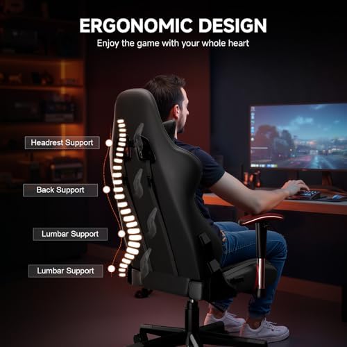 GTRACING Gaming Chair Racing Office Computer Ergonomic Video Game Chair Backrest and Seat Height Adjustable Swivel Recliner with Headrest and Lumbar