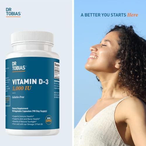 Dr. Tobias Vitamin D3 5000 IU 90 Capsules | Extra Strength Vitamin D | Bone, Teeth & Immune Support | 5