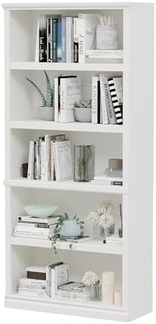 Bevfint 70-Inch Tall White Bookcase, 5 Tiers Shelves Open Storage Bookshelf | 33 In Wide Anti Tipping Indoor Furniture