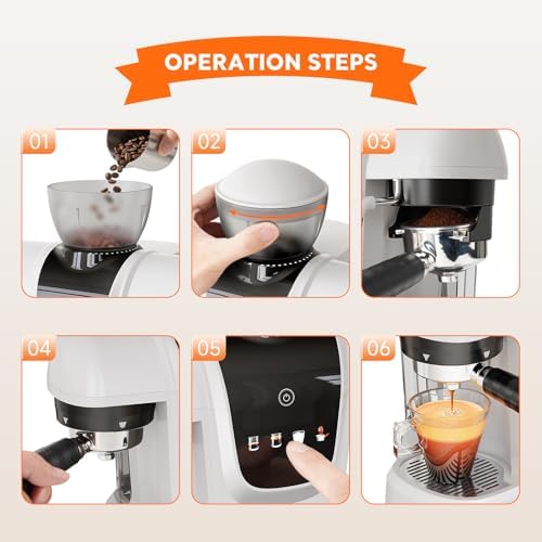RECAFIMIL Semi-Automatic Espresso Machine with Grinder, 20 Bar, Compact Professional Coffee Maker with Milk Frother, Latte & Cappuccino