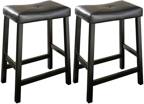 Crosley Furniture Upholstered Saddle Seat Counter Height Bar Stools Set of 2, Black, 24-inch