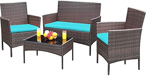 Greesum Patio Furniture 4 Pieces Conversation Sets,Brown and Beige