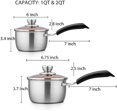 TeamFar 1 Quart Saucepan, Stainless Steel Saucepan with Lid | Small Sauce Pot Milk Pan Cookware for Home Cooking, Non Toxic & Healthy, Easy Clean & Dishwasher Safe