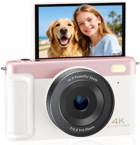 4K Digital Camera Vlogging Camera for Travel Point and Shoot | 75MP Photo Resolution, 4K 30FPS Video, 3-Inch Flip IPS Screen, 2500mAh Battery