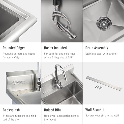TRINITY BASICS 21.5in Freestanding Stainless Steel Utility Sink, NSF Sink For Laundry Room, Garage, Shop, Kitchen Prep, Food Truck, Dog Wash