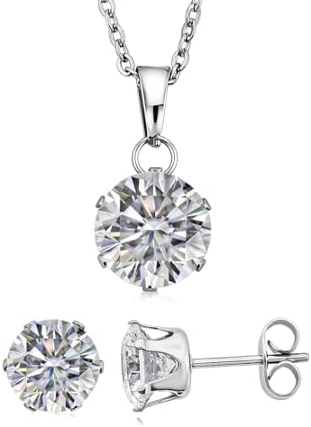 2 Piece Set Crystal Solitaire Earrings Pendant Necklace 18 Inches in Steel