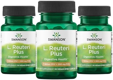 Swanson L. Reuteri Probiotic Plus, 7 Billion CFU, 30 Vegan Capsules | With Lactobacillus Rhamnosus, Acidophilus, and FOS Prebiotic for Gut-Health-Conscious Adults, Full-Spectrum Support