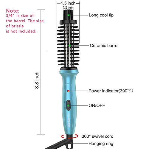 Mini Curling Iron Brush Phoebe 3/4" Hot Curler Brush Anti-Scald Bristles