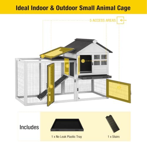 Aivituvin 103.2" L Rabbit Hutch Indoor Outdoor Bunny Cage with Run,Guinea Pig House Pull Out Upper Tray (103.2" L x 25.2" W x 36.2" H, Grey-2 Sets)