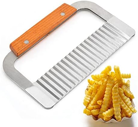 Crinkle Cutting Tool French Fry Slicer Stainless Steel Blade Wooden Handle