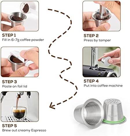 RECAPS Reusable Coffee Filter Capsules Compatible with Nespresso Original | Refillable Coffee Pods Permanent Coffee Filter Stainless Steel 120PCS