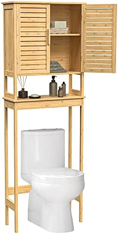 SONGMICS Bamboo Over The Toilet Storage Cabinet, Adjustable Inside Shelf
