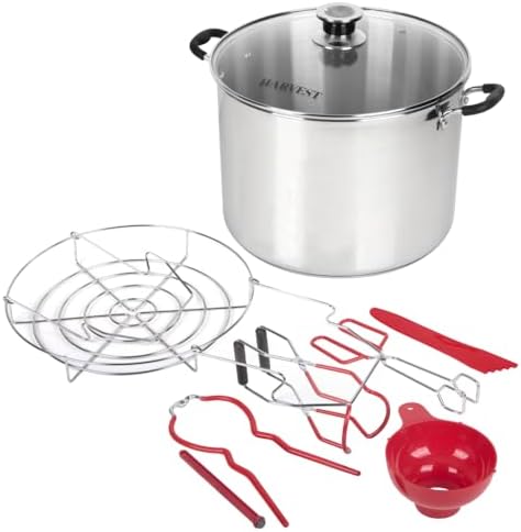 Harvest Stainless Steel 20 Qt Canning Pot with Rack | Water Bath or Steam Canning | Works on All Stovetops Including Induction, Glass, Gas (Stainless Steel Canner + Tools) (Stainless Steel Canner)