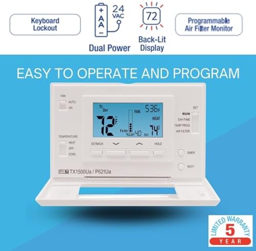 P521U Programmable 5-2 Day Thermostat for Home Use; 2 Heat, 1 Cool
