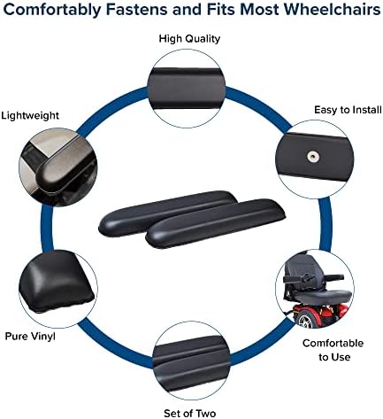 14" Black Vinyl Co-Molded Full Length Armrest Pads for Jazzy Power Chairs (Set of 2)