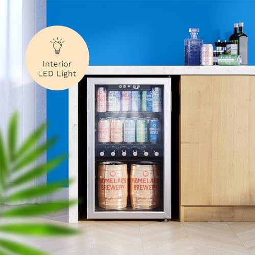 hOmeLabs Beverage Refrigerator and Cooler - Mini Fridge with Glass Door for Soda Beer or Wine - 120 Cans Capacity - Small Drink Dispenser Machine