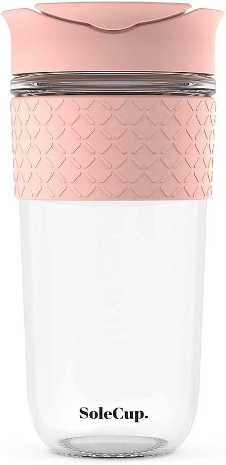 Large Travel Mug - Reusable Glass Coffee Mug - 18oz/530ml BPA-Free Hot Drink Travel Mug with Lid & Silicone Band (Black, 18oz)