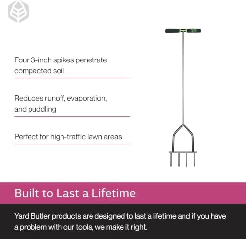 Yard Butler Manual Lawn Coring Aerator, ID-6C - Lawn Care Tool for Aerating - Long-Handled - Power-Coated Steel Construction - Comfortable Cushioned Handles Garden Tool - Easy to Use | Long-Handled Aerator, Powder-Coated Steel Construction, Cushioned Han…